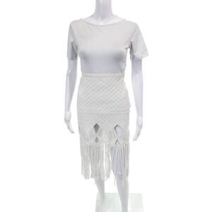 Lisa Maree Womens Side Zip Fringe Trim Knit Pencil Skirt White Size Extra Small